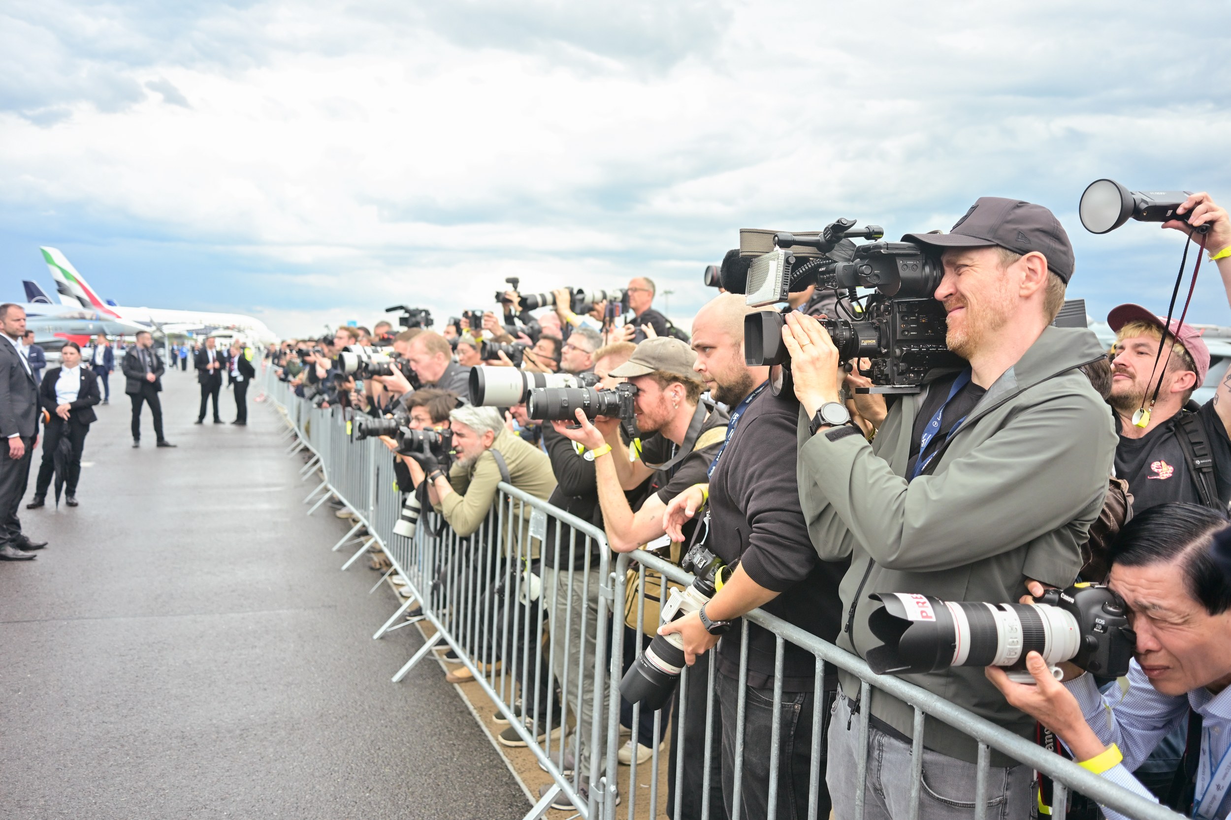 Press photographers and camera crews on the apron at ILA Berlin 2026