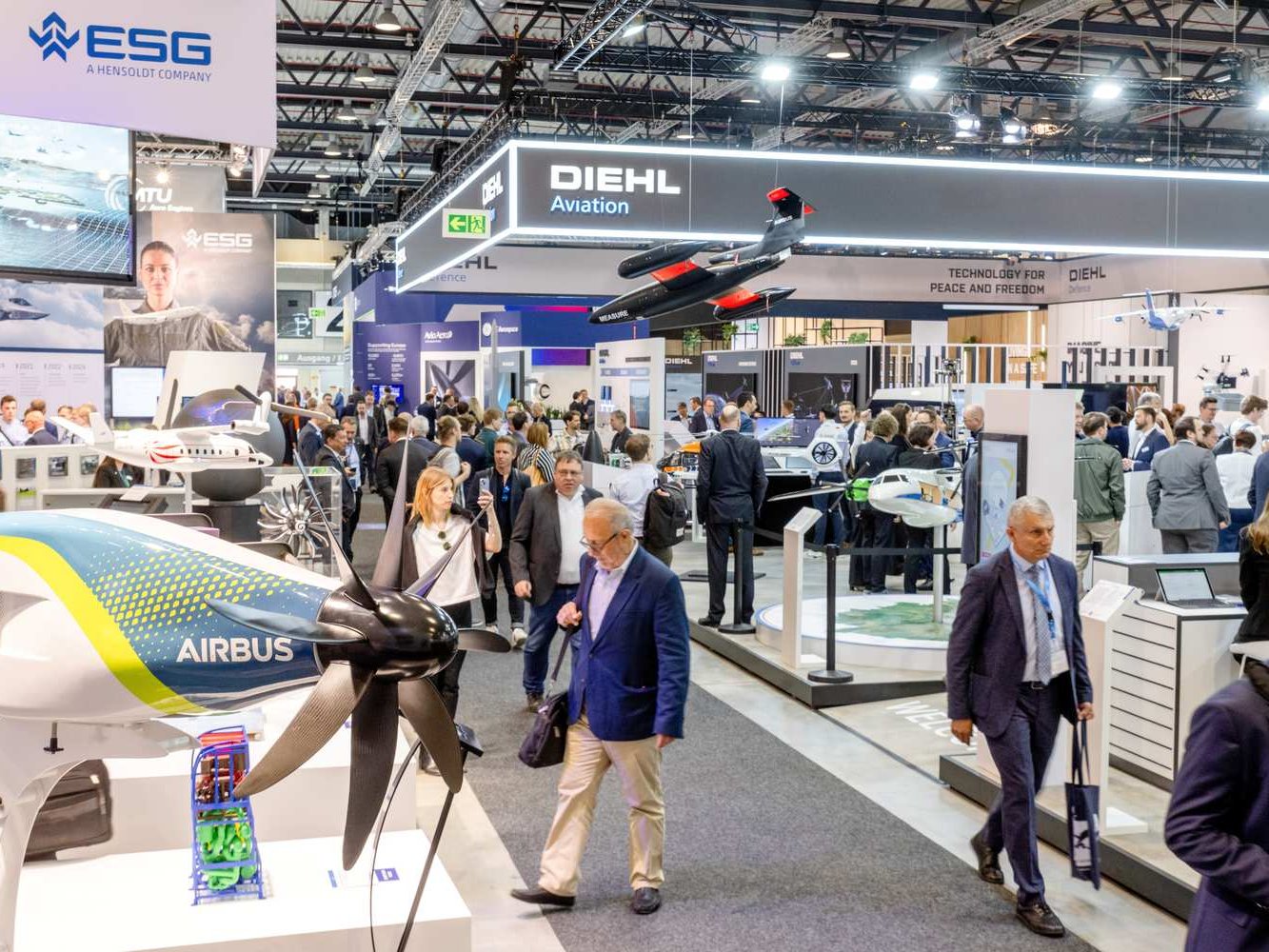 Hall overview with exhibition stands